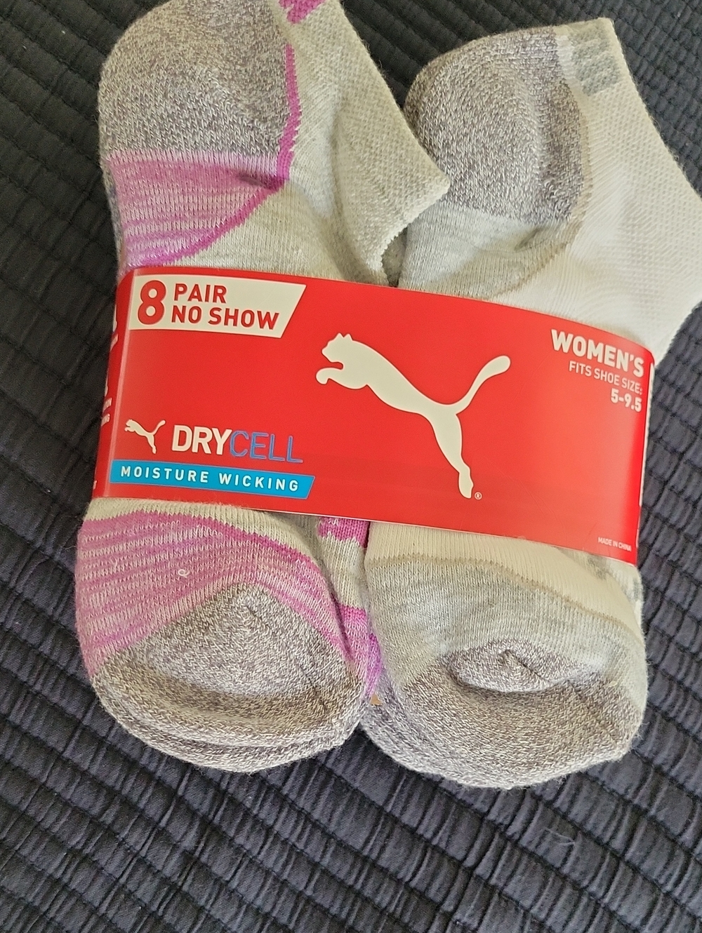 Puma Women’s No-Show Athletic Socks - White with Pink and Gray Accents (8 Pack)